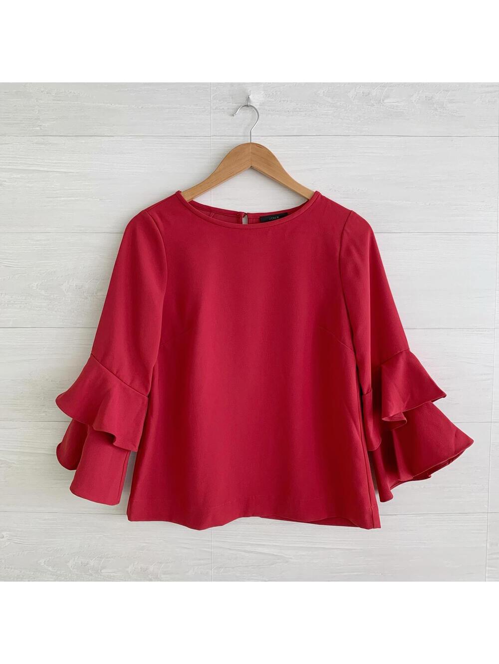 J.Crew Maroon Ruffle Bell Sleeve Blouse Top Size 2 Button Back
